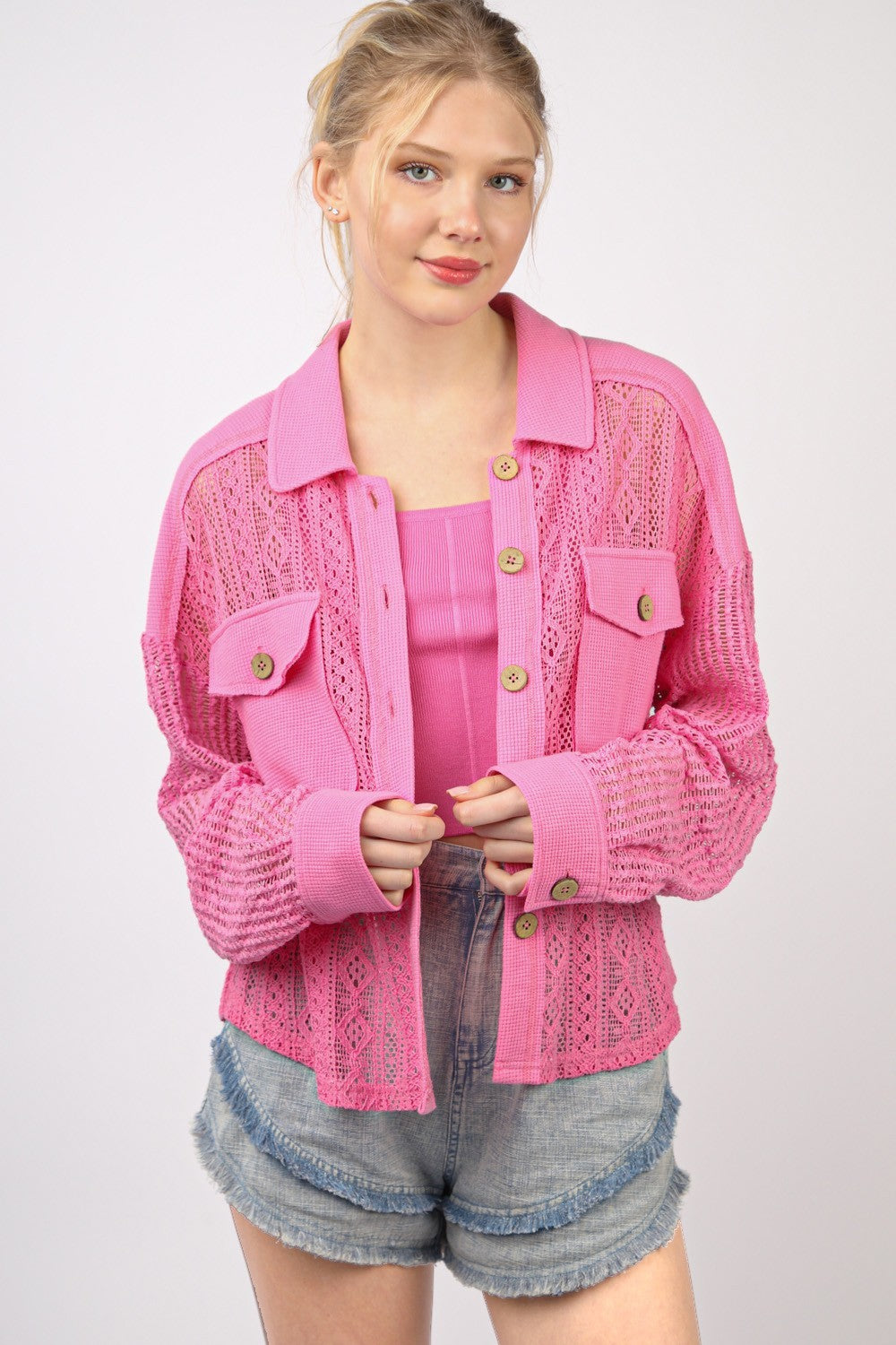 Intrigue Button Up Long Sleeve Lace Shirt