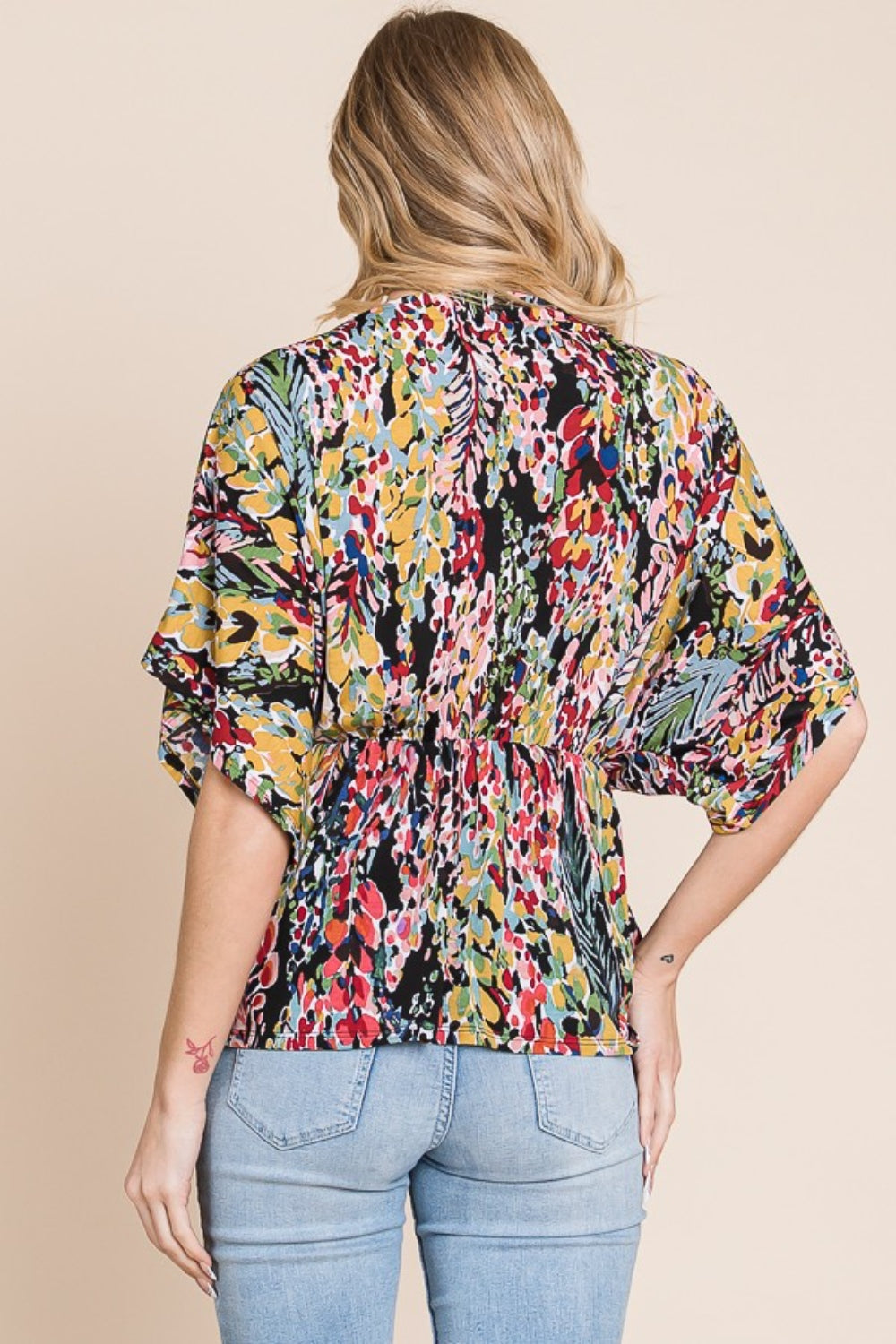 Sans Printed Surplice Peplum Blouse