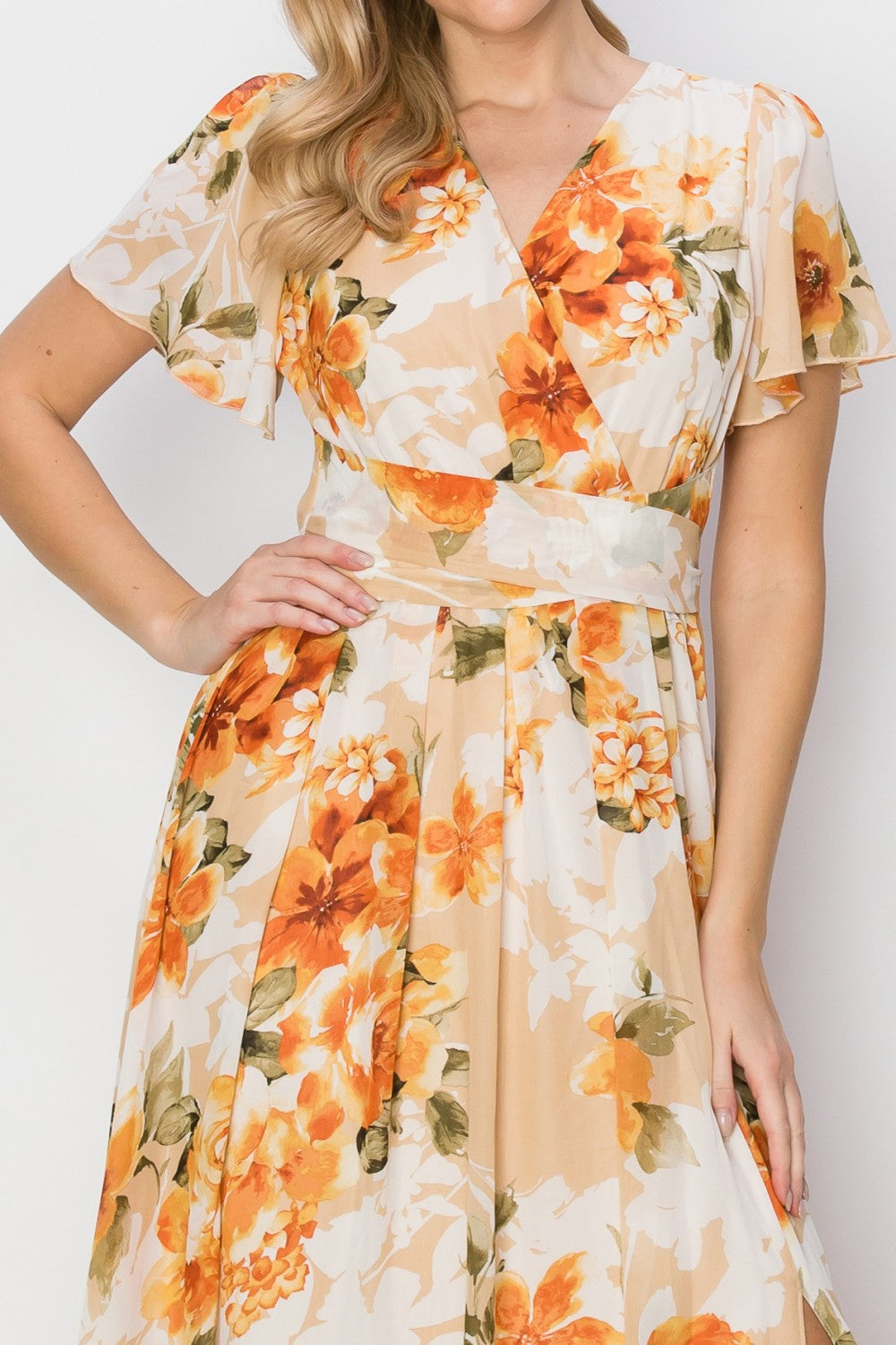 Tie Back Short Sleeve Slit Maxi Dress