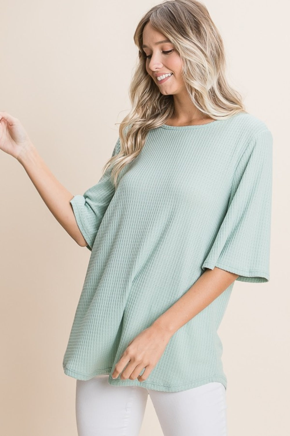 Pure Simplicity Round Neck Waffle Knit T-Shirt