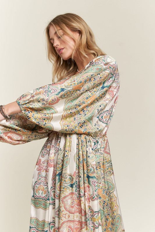 Heart's Desire Printed V-Neck Batwing Sleeve Dress