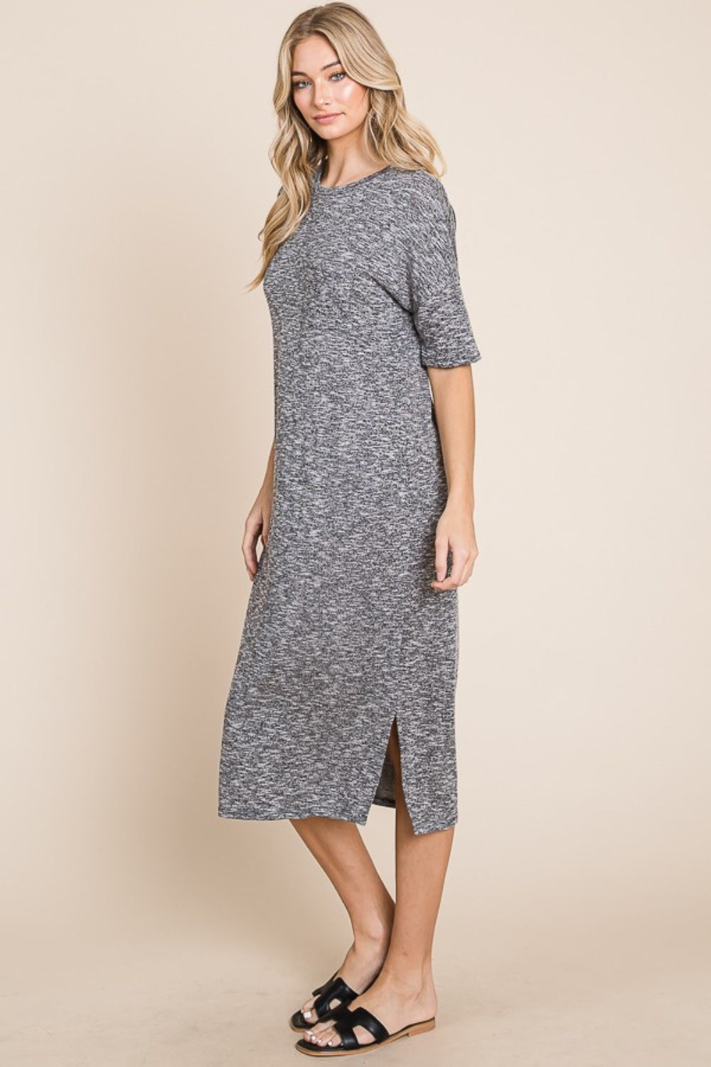 The Seraphina Cocktail Slit Round Neck Half Sleeve Midi Dress