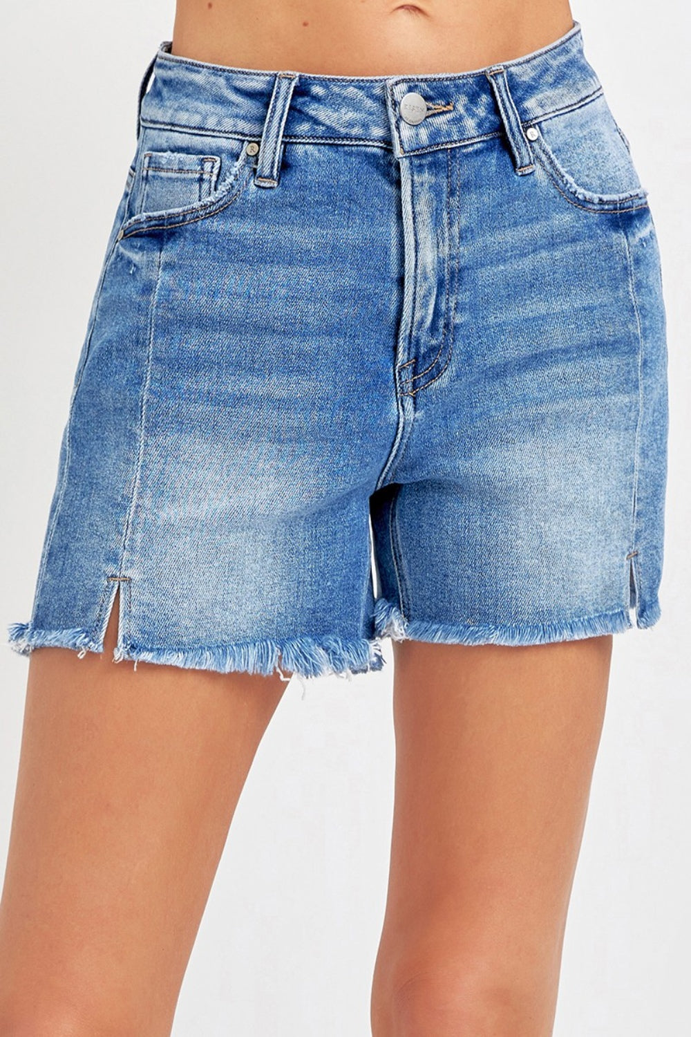 Sansplay Front Slit Raw Hem Denim Shorts
