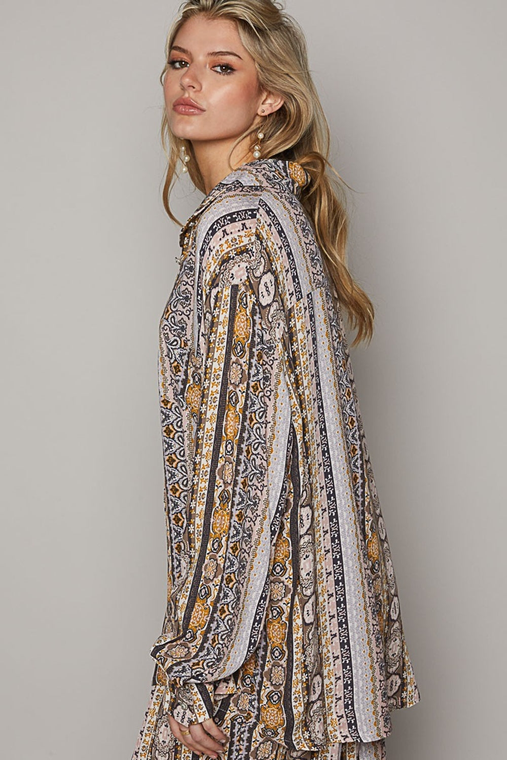 Solace Long Sleeve Button Down Printed Shirt