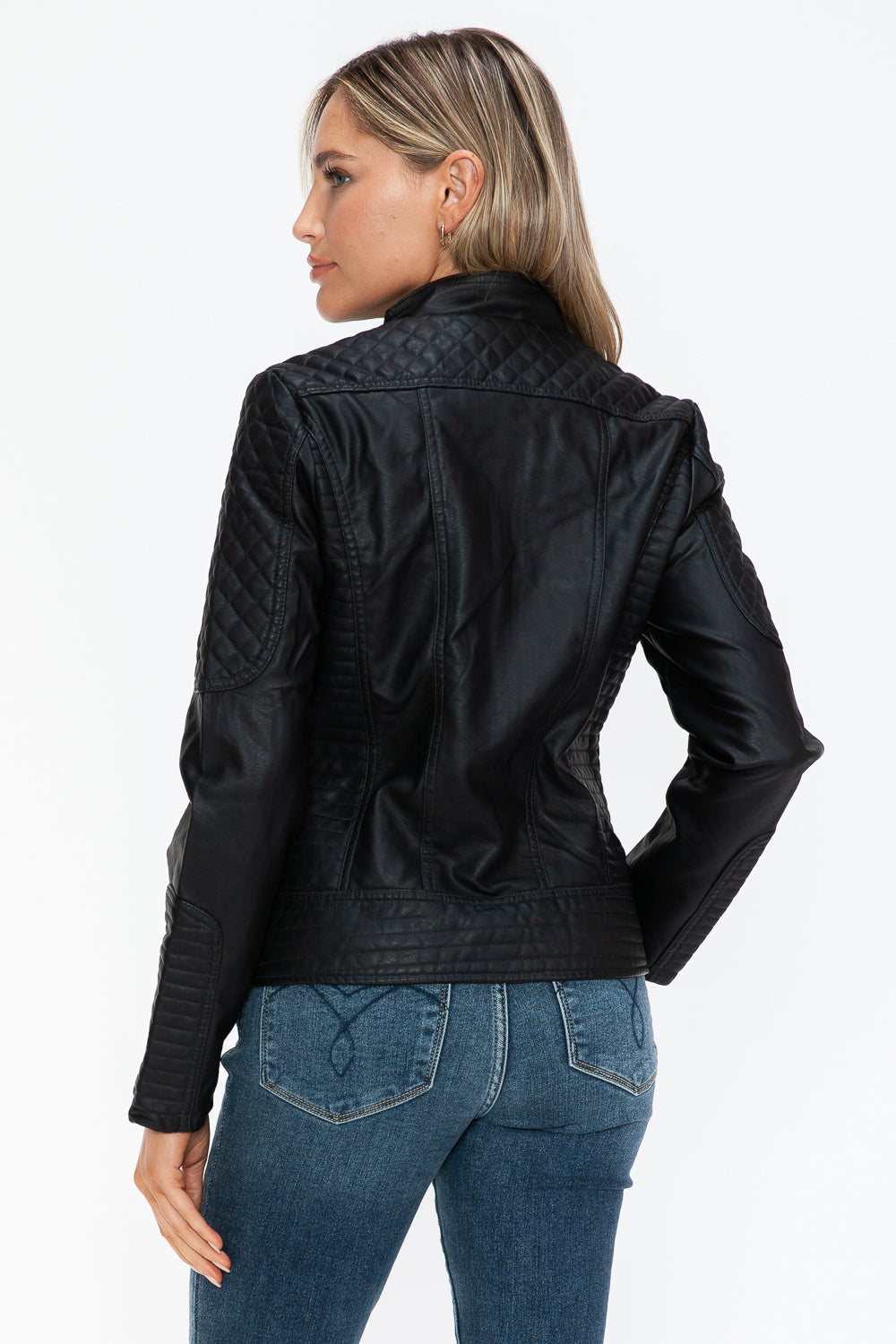 Leather Zip Up Mock Neck Jacket