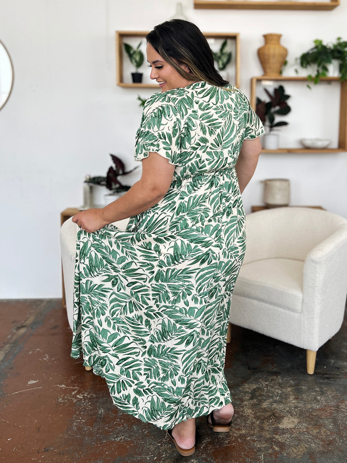Full Size Printed Drawstring Short Sleeve Dress
