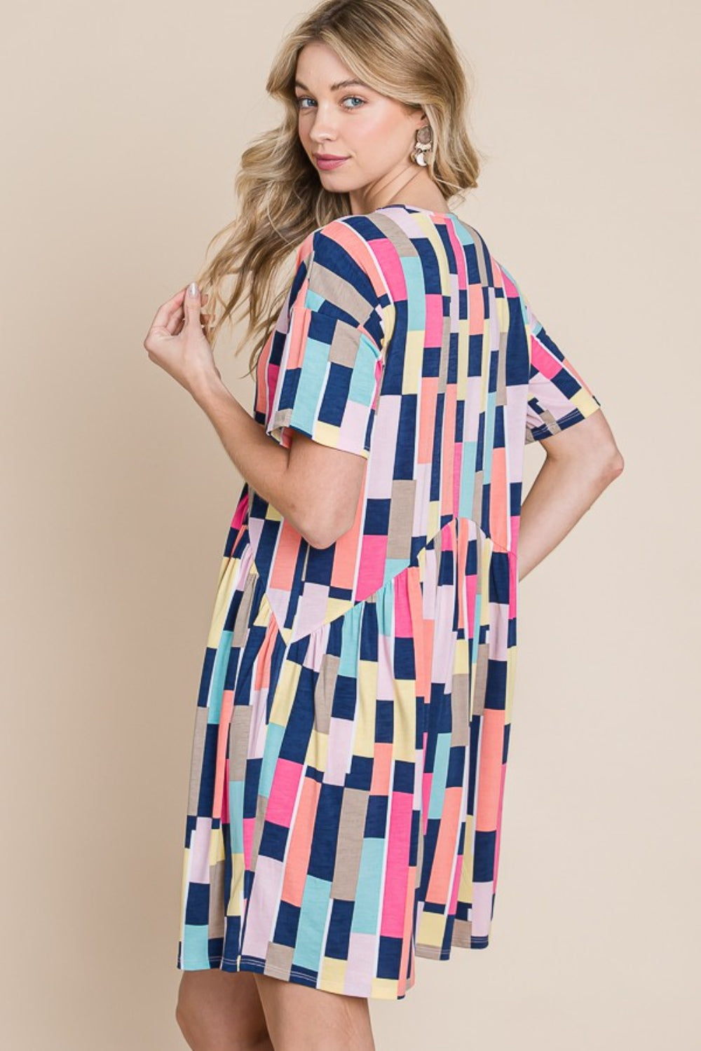Color Block Short Sleeve Mini Dress