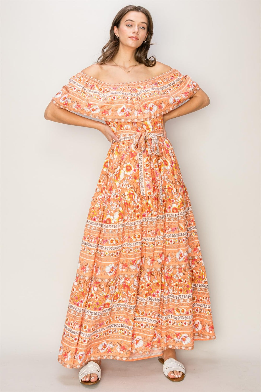 Sansplay Off-Shoulder Tie Front Maxi Dress
