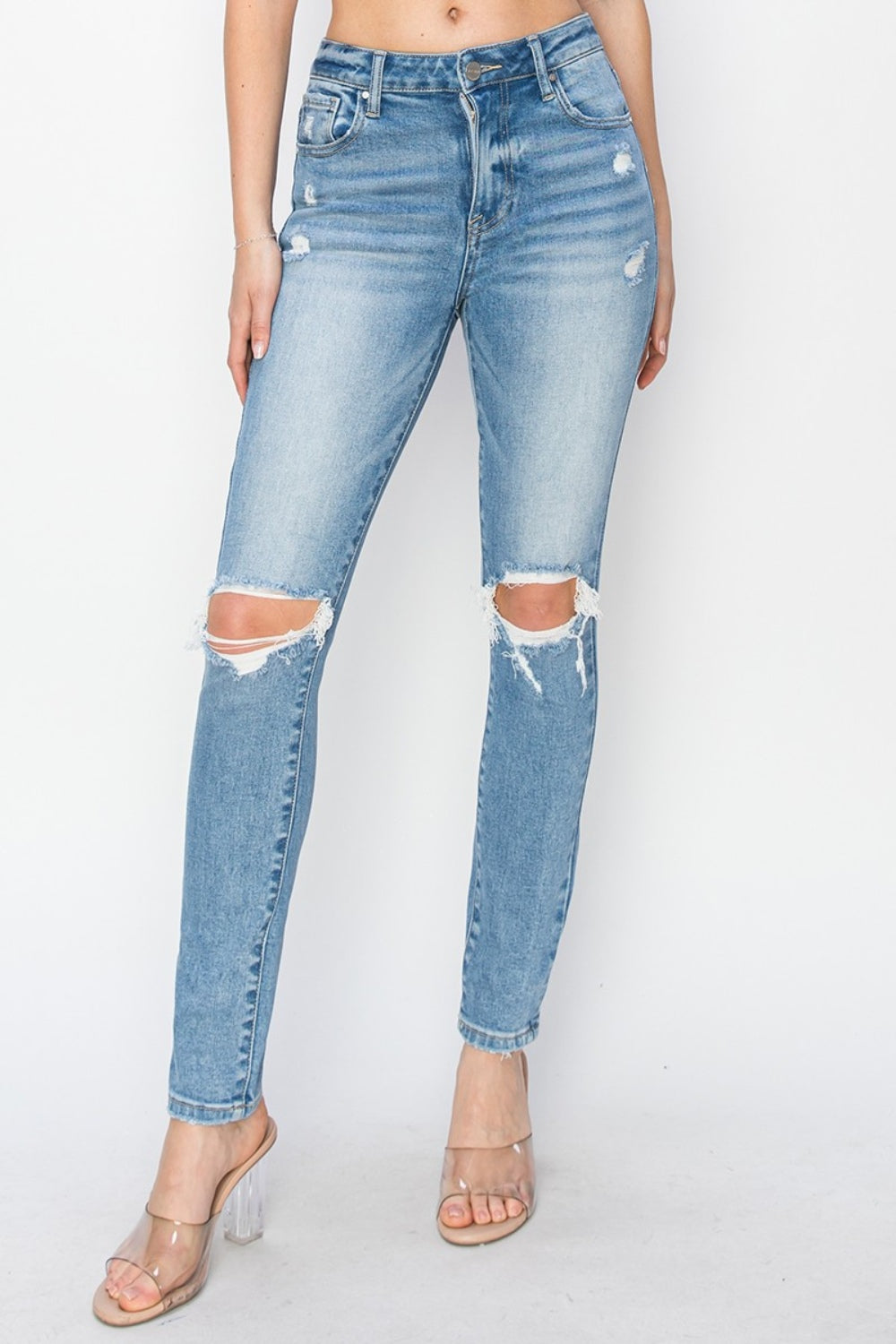 The 1940's Straight High Rise Knee Distressed Skinny Jeans