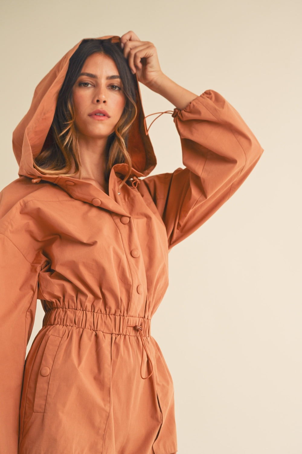 Ephemeral Grace Radiate Snap Down Long Sleeve Hooded Romper