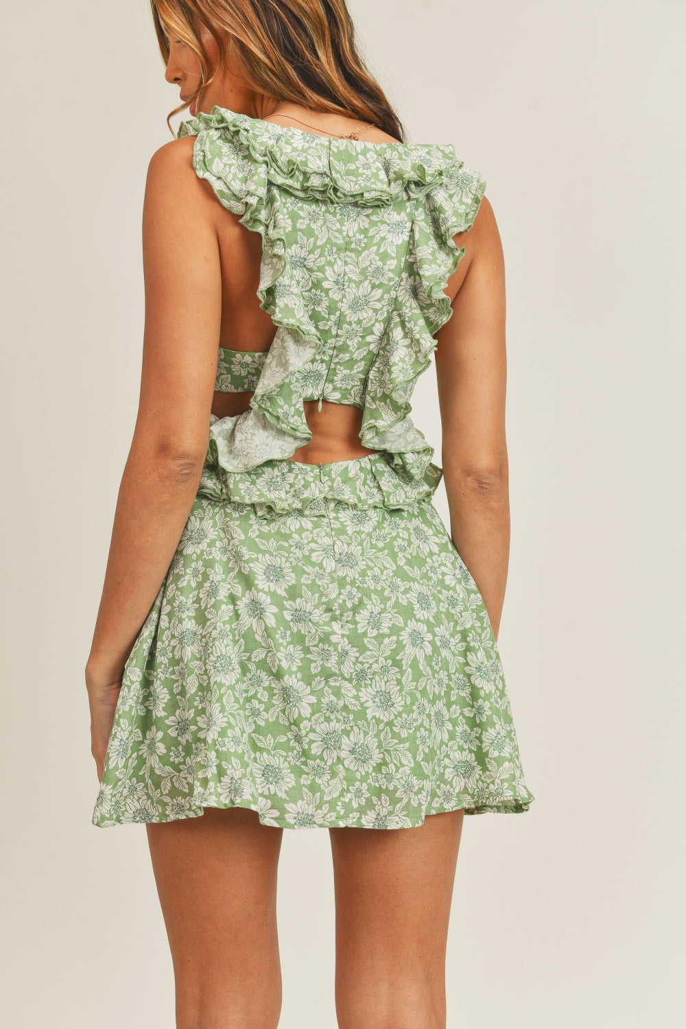 Sansplay Floral Side Cutout Ruffled Mini Dress