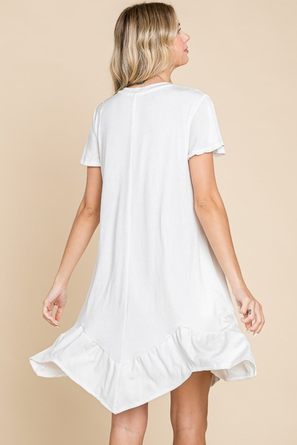 The Maverick Short Sleeve Ruffled Asymmetric Hem Dress