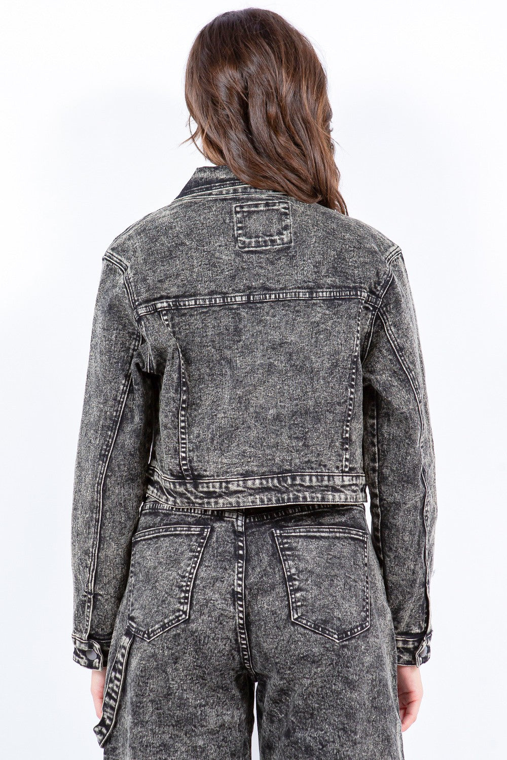 Sansplay Overdyed Bleached Zip Up Cropped Jacket