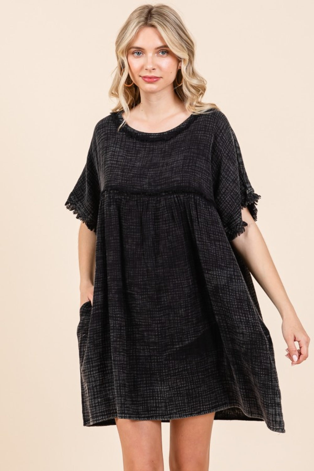 Soulful Silhouettes Short Sleeve Babydoll Texture Dress with Pockets