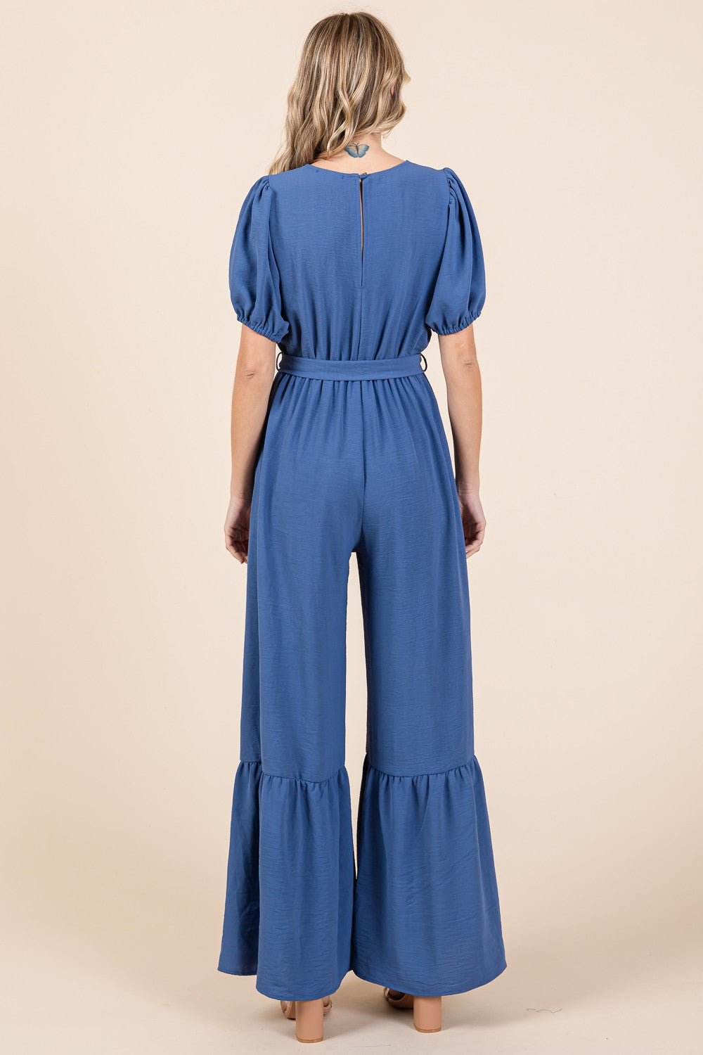 Sans V-Neck Belted Wide Leg Jumpsuit