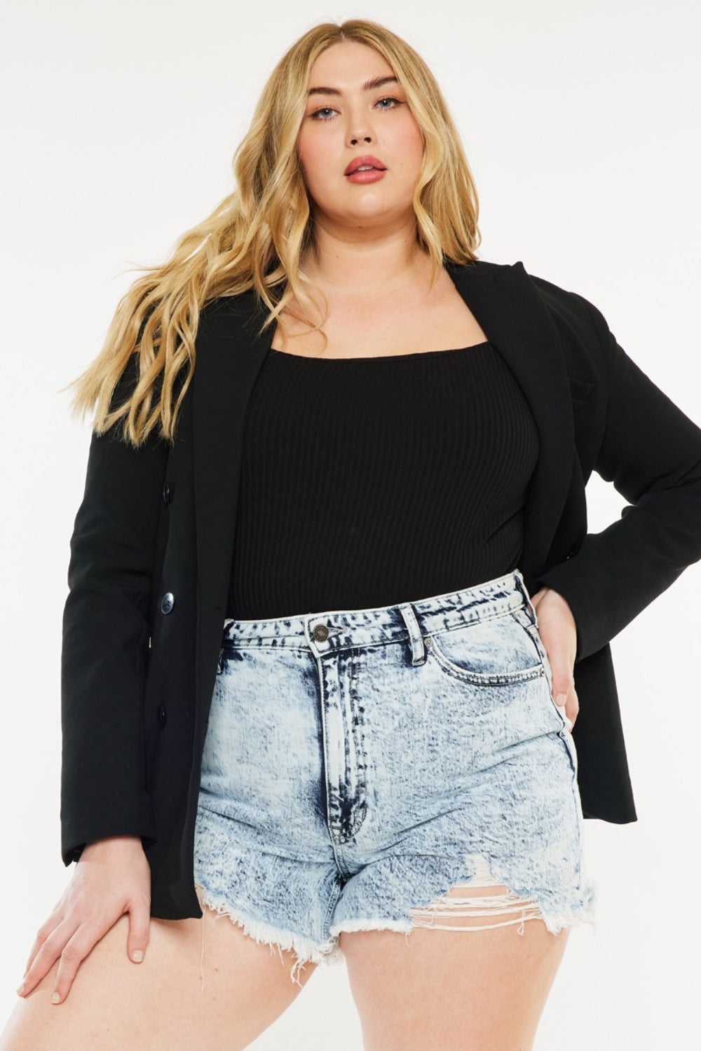 Full Size Distressed High Waist Denim Shorts