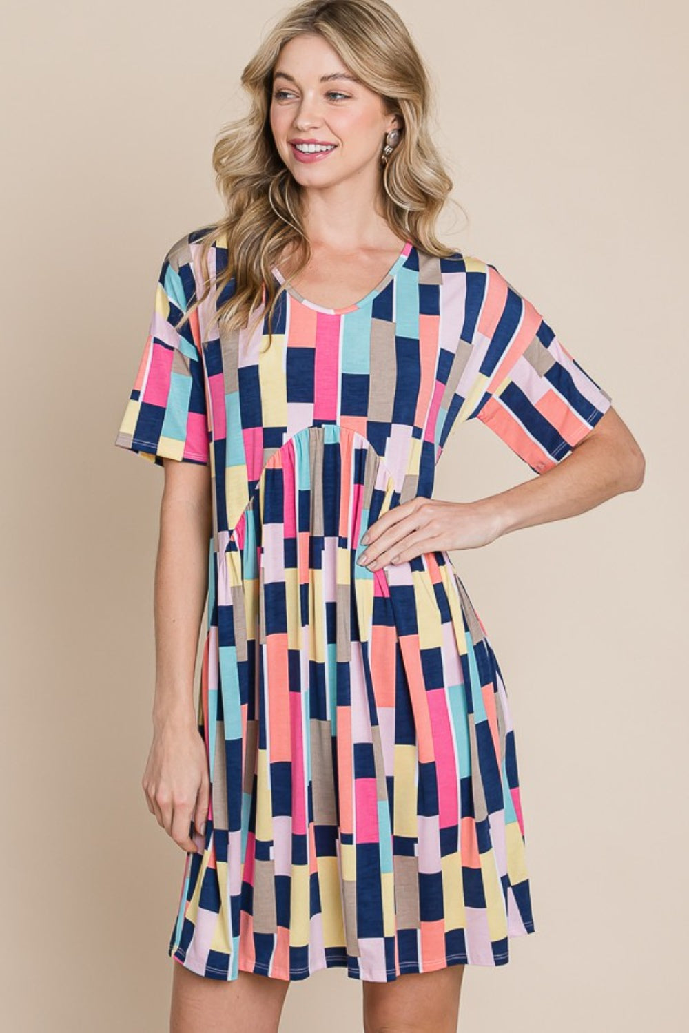 Color Block Short Sleeve Mini Dress