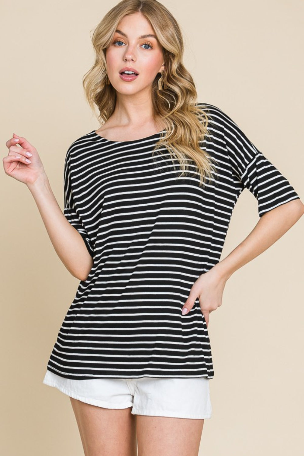 Threads of Tenderness Striped Round Neck T-Shirt