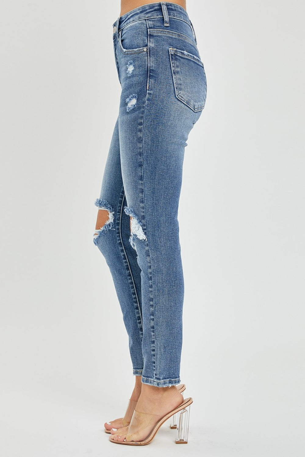 The 1940's Straight High Rise Knee Distressed Skinny Jeans