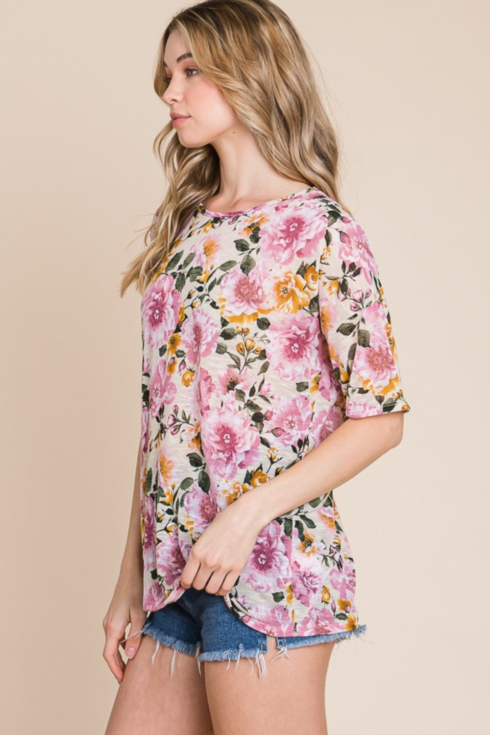 Threads of Tenderness Floral Round Neck T-Shirt