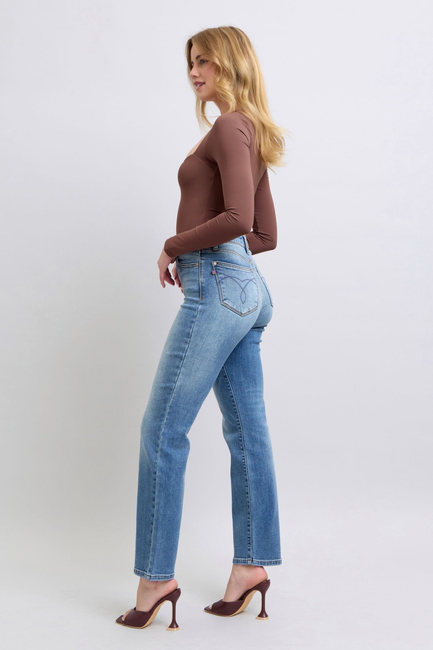 Sansplay Full Size Run Vintage Wash Thermal Straight Jeans