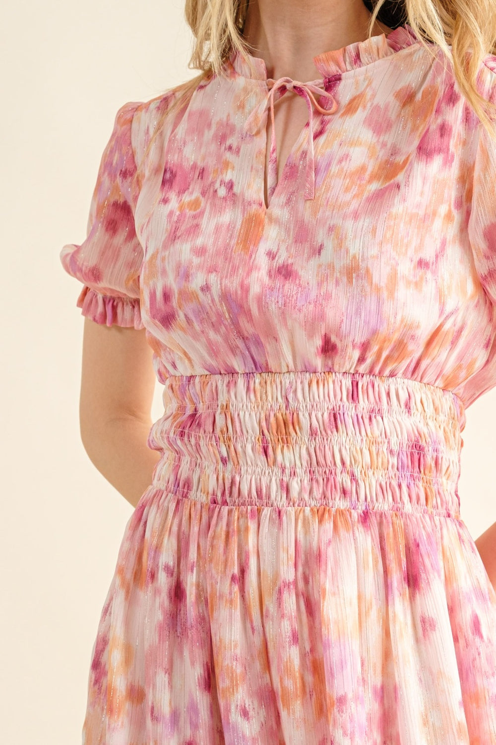 The Golden Hour Smocked Waist Printed Midi Dress