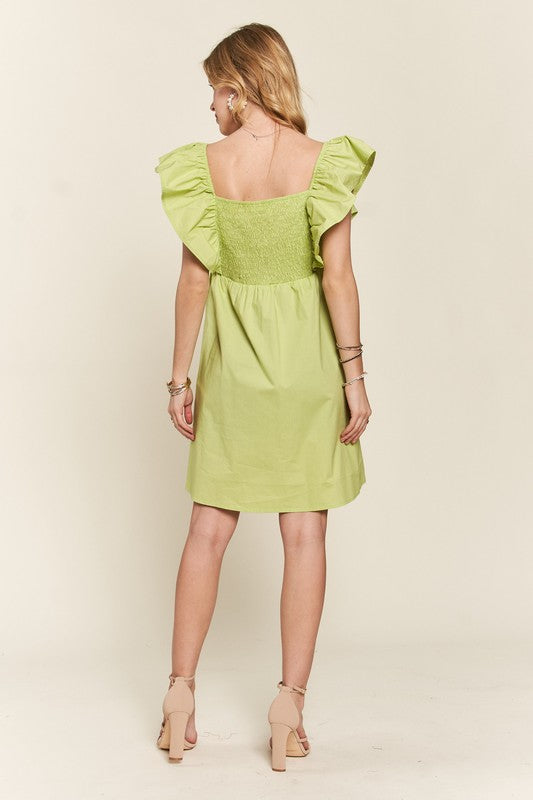 Sweet Surrender Smocked Back Ruffled Cap Sleeve Babydoll Dress