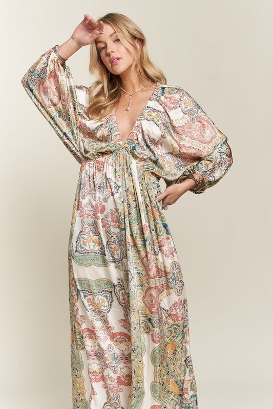 Heart's Desire Printed V-Neck Batwing Sleeve Dress