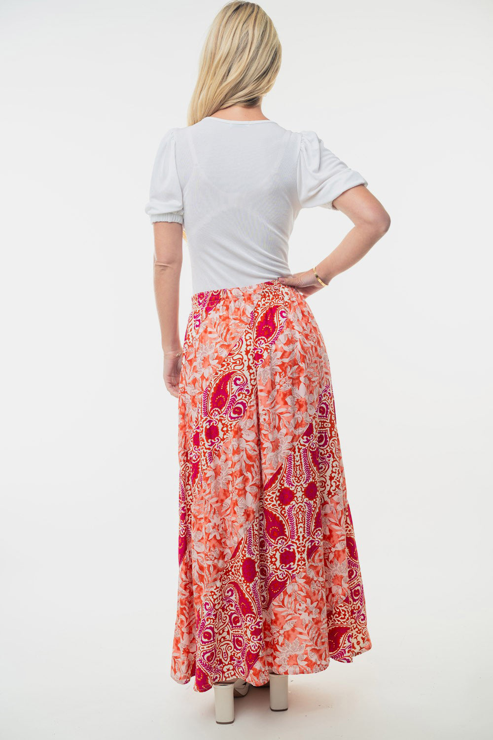 Sansplay Handcrafted Skirt Full Size High Waisted Floral Woven Skirt