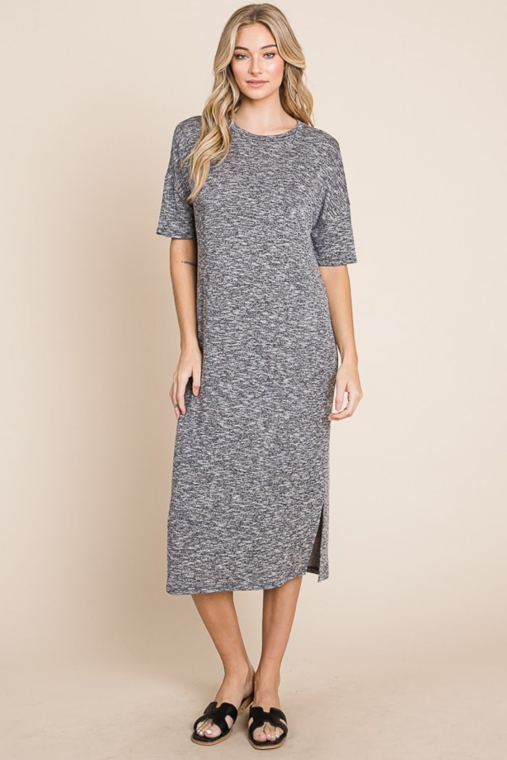 The Seraphina Cocktail Slit Round Neck Half Sleeve Midi Dress