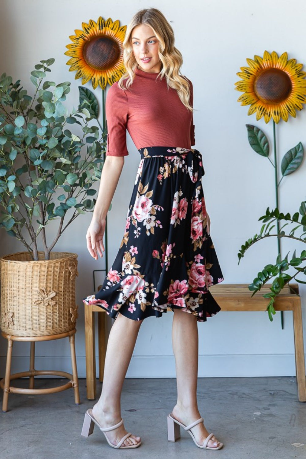 Sansplay Ethereal Floral Wrap Ruffle Hem Skirt