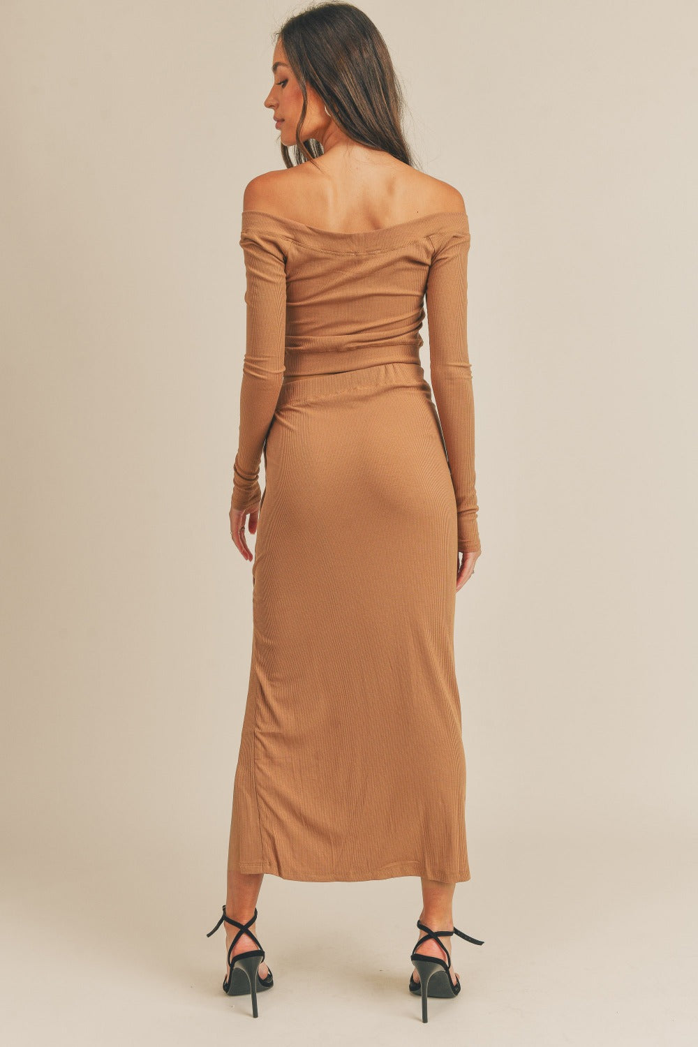 Sansplay Detail Crop Top and Slit Midi Skirt Set