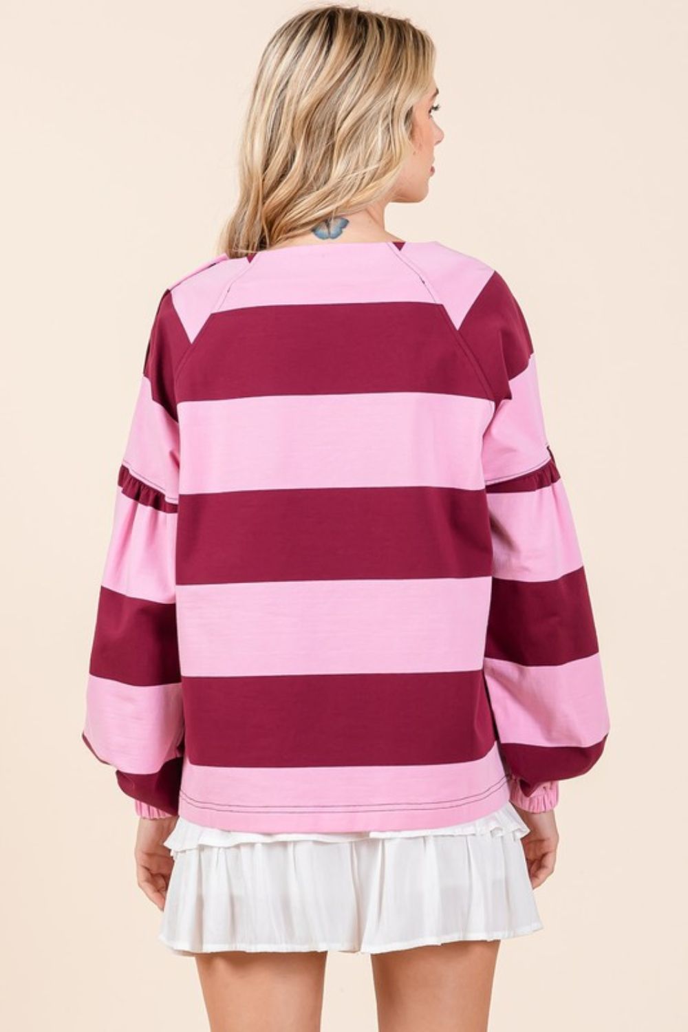 Twilight Glow Striped Snap Shoulder Long Sleeve T-Shirt