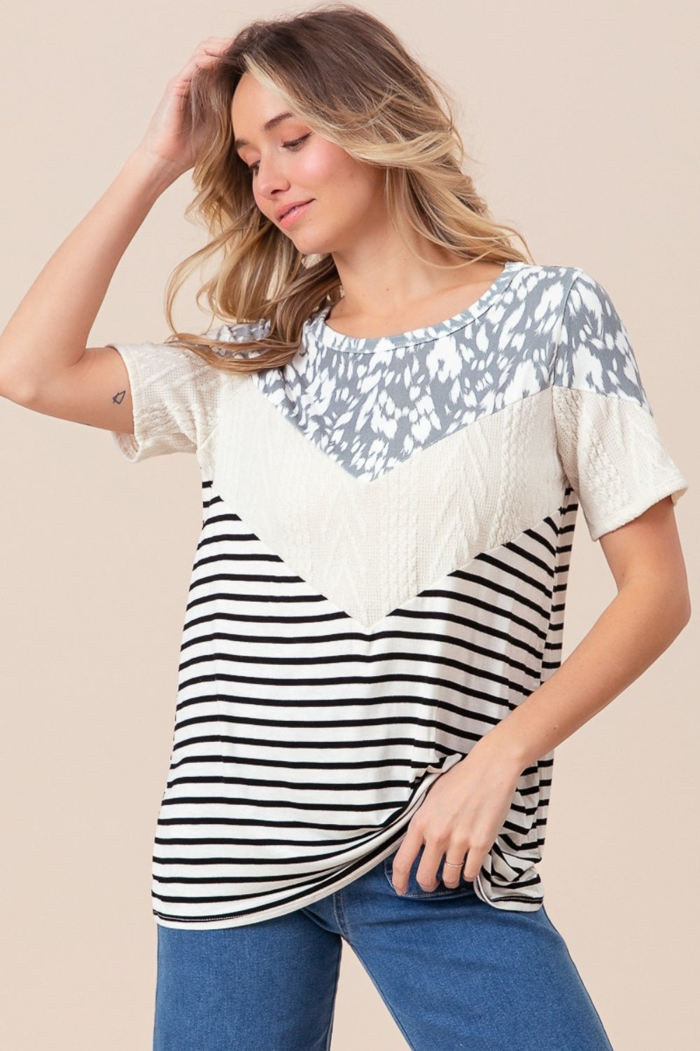 Tattered Triumph Printed Color Block Short Sleeve T-Shirt
