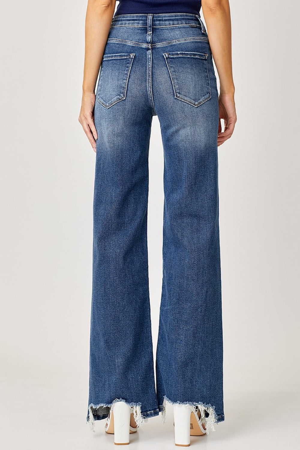 Sansplay Full Size High Rise Frayed Hem Wide Leg Jeans