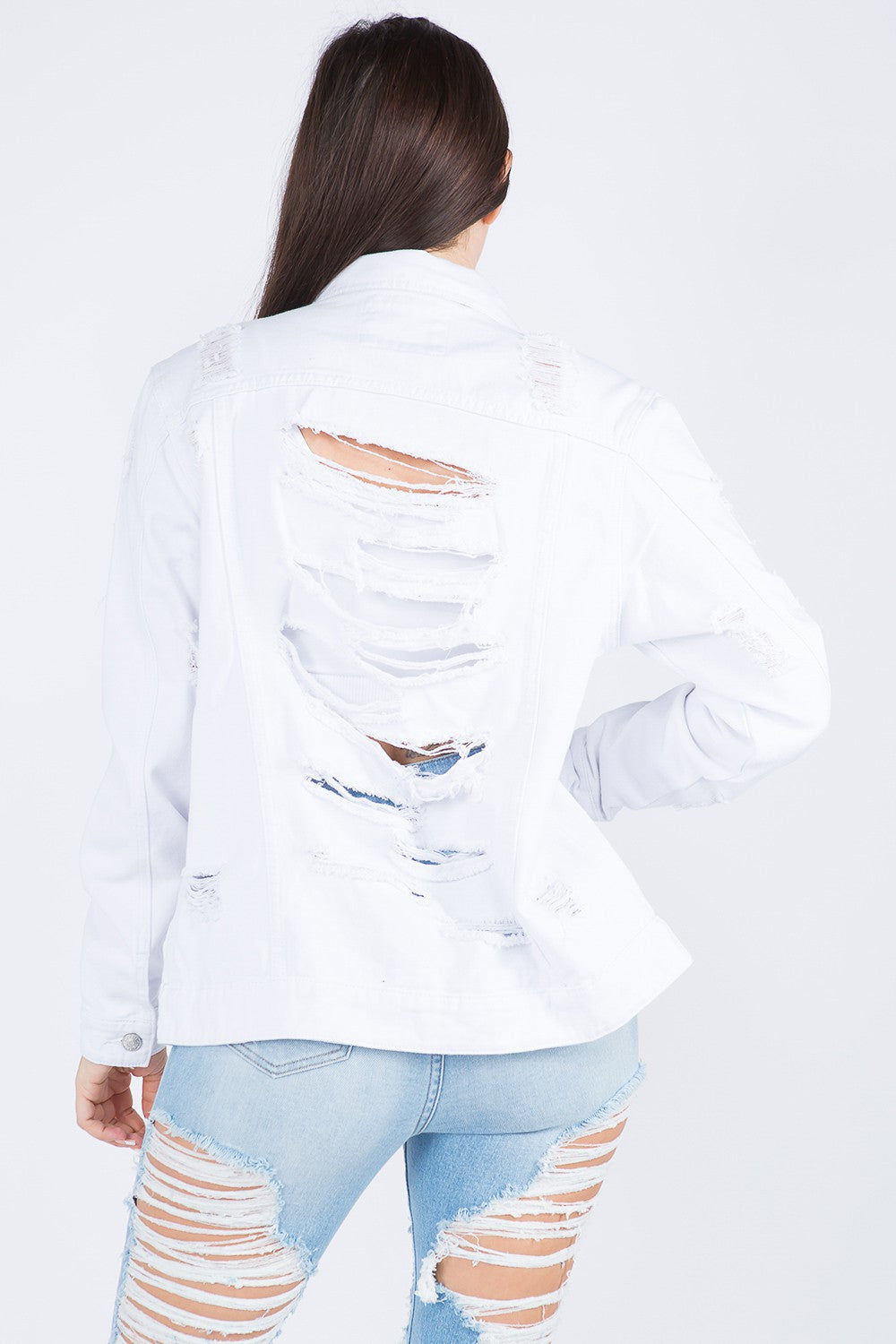 Sansplay Distressed Back Button Down Denim Jacket