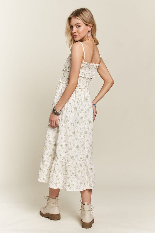 Cupid's Arrow Smocked Floral Sweetheart Neck Cami Dress