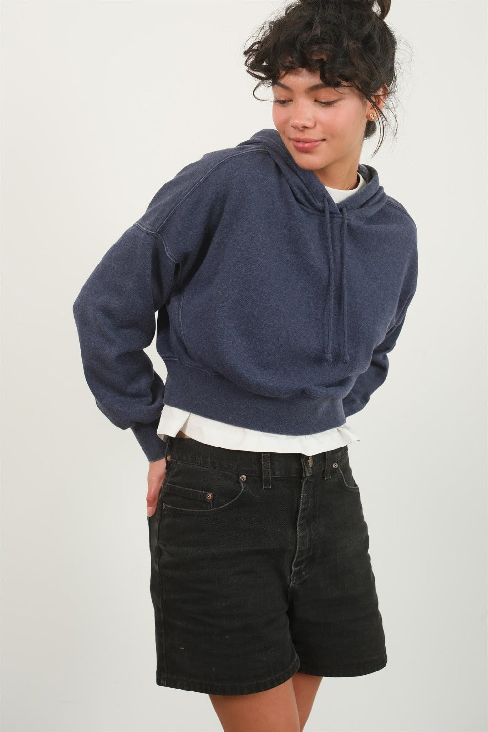 Sans Drop Shoulder Cropped Hoodie