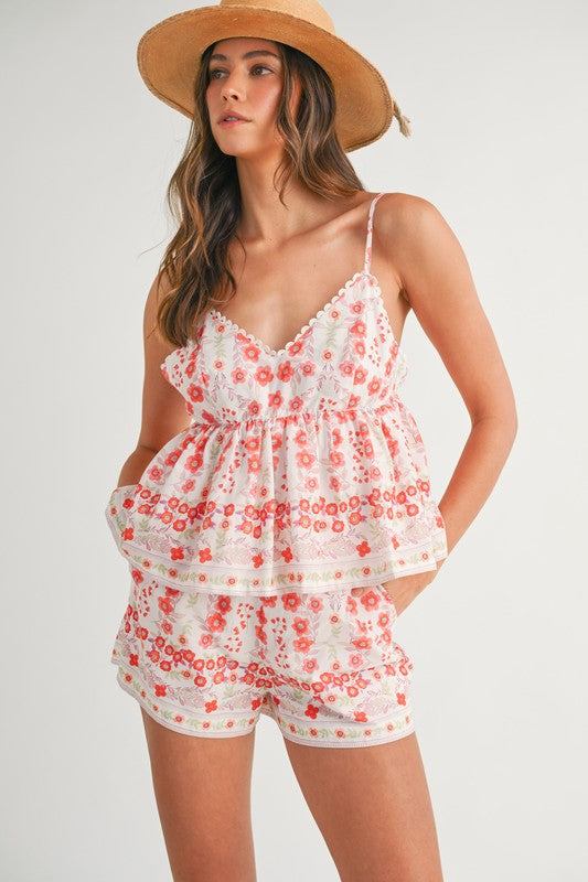 Ethereal Ray Floral Printed Peplum Top and Shorts Set