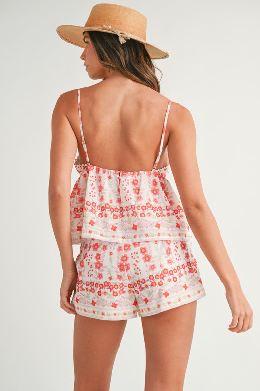 Ethereal Ray Floral Printed Peplum Top and Shorts Set