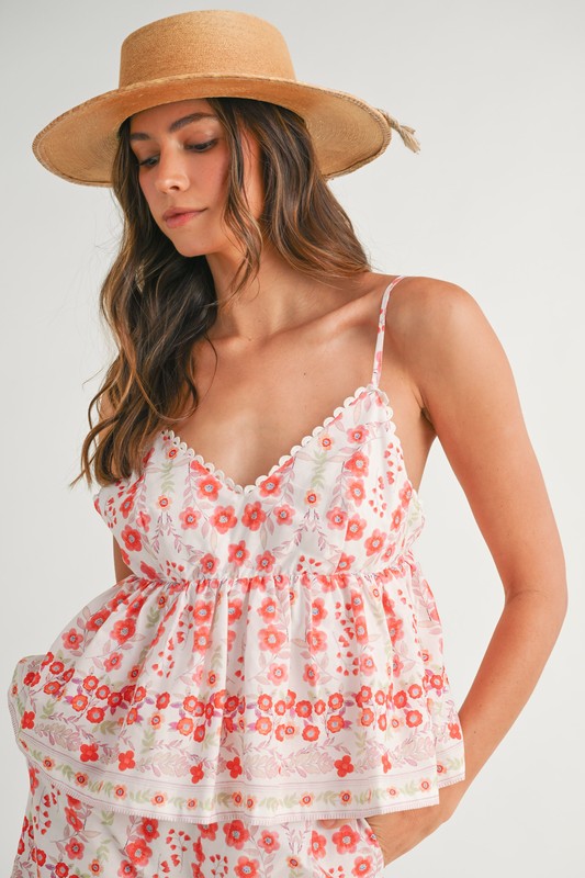 Ethereal Ray Floral Printed Peplum Top and Shorts Set