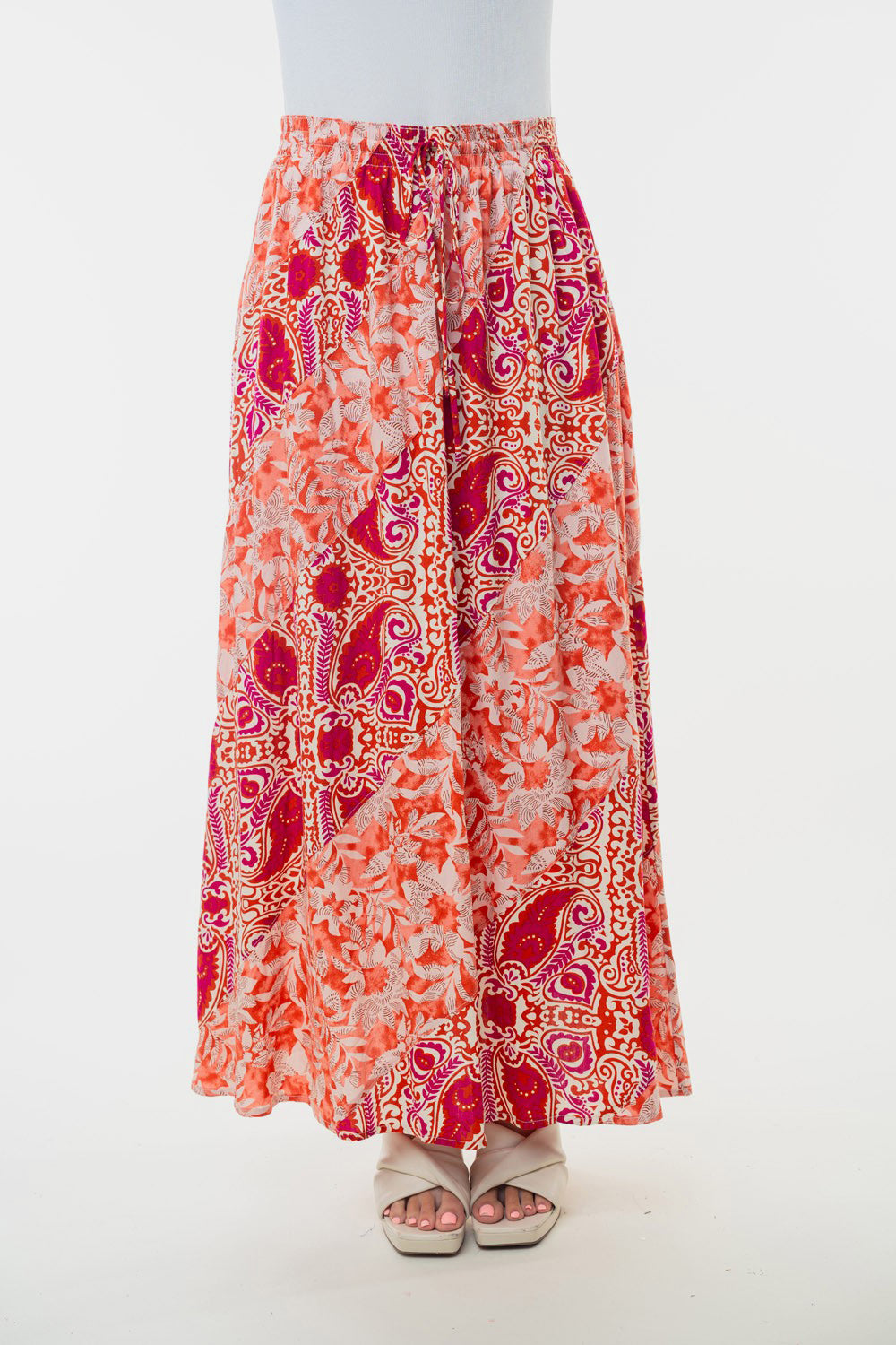 Sansplay Handcrafted Skirt Full Size High Waisted Floral Woven Skirt