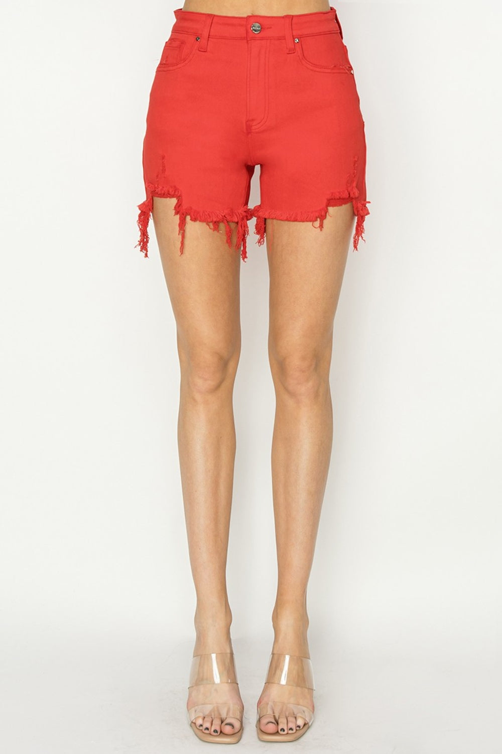 The Denim Muse High Rise Distressed Denim Shorts