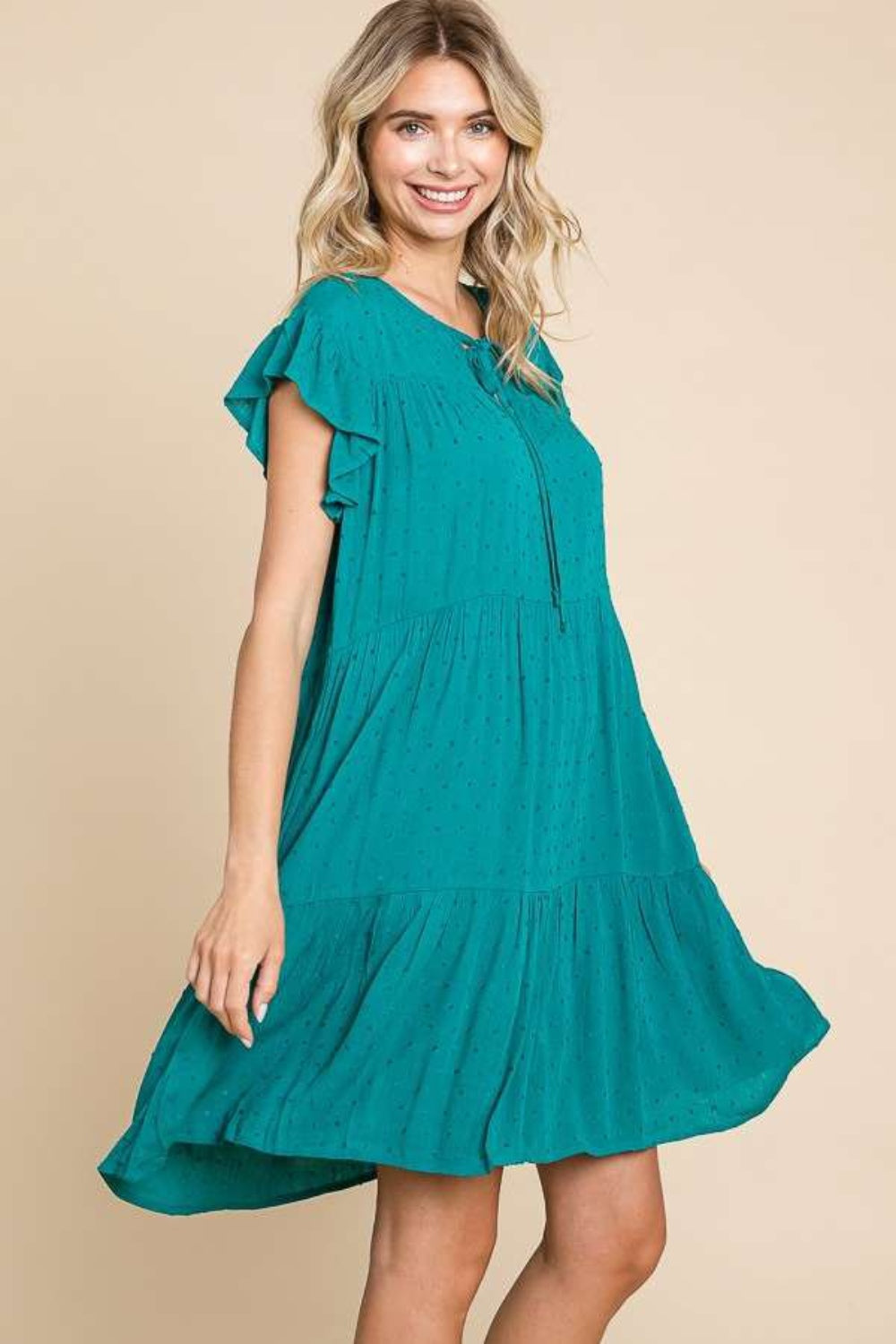 Sans Ruffle Cap Sleeve Tiered Dress