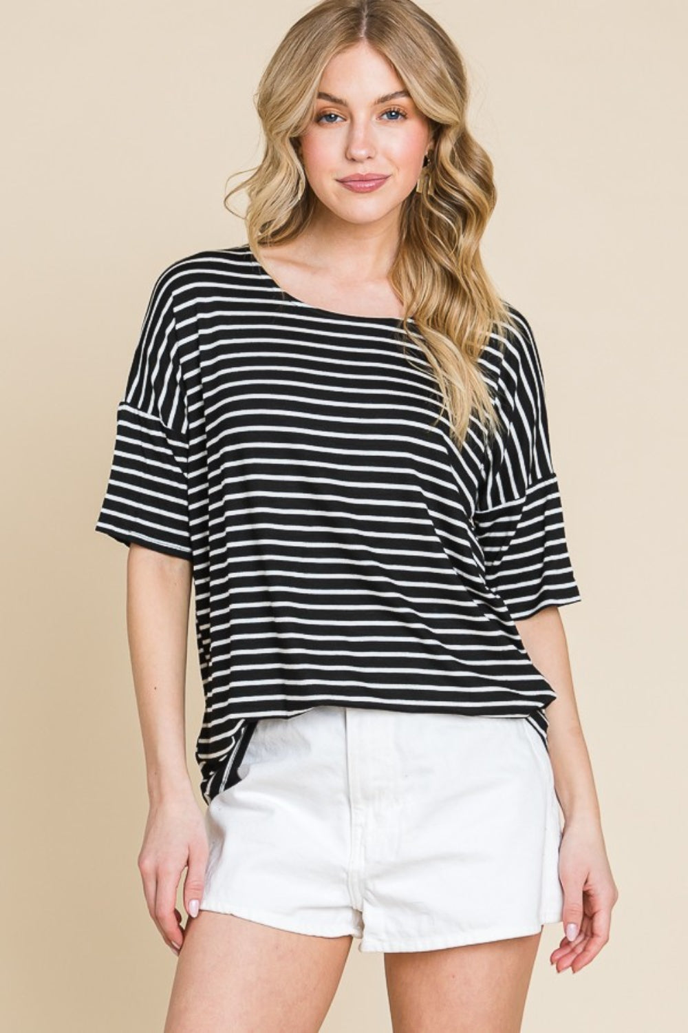 Threads of Tenderness Striped Round Neck T-Shirt