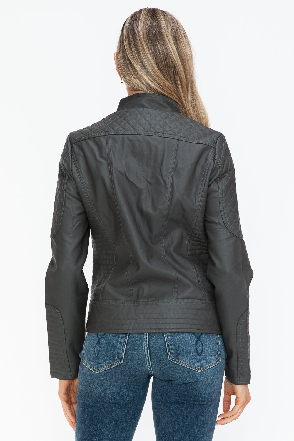 Leather Zip Up Mock Neck Jacket