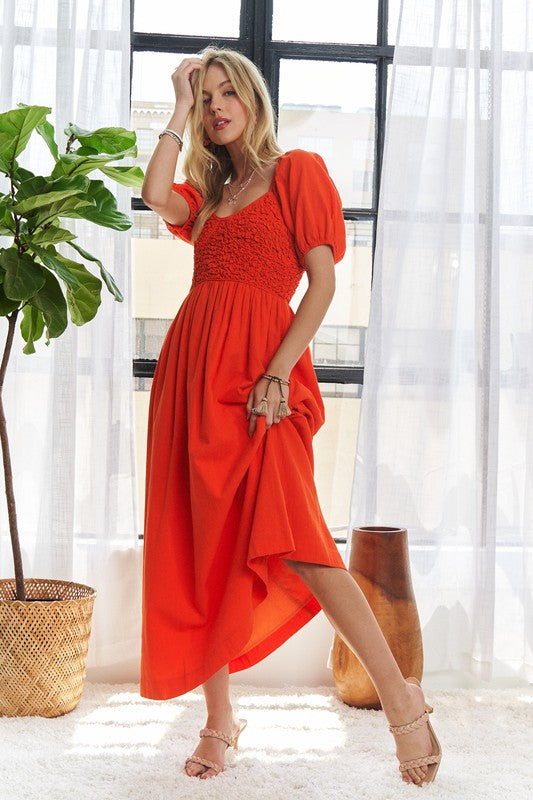Flirtatious Fuchsia Popcorn Smocked Puff Sleeve Dress