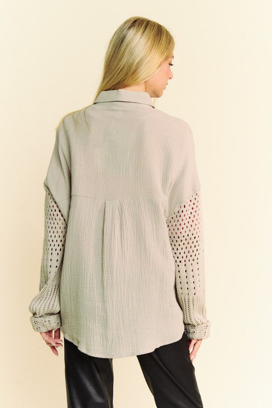 The Must-Have Crochet Sleeve Crinkled Texture Shirt