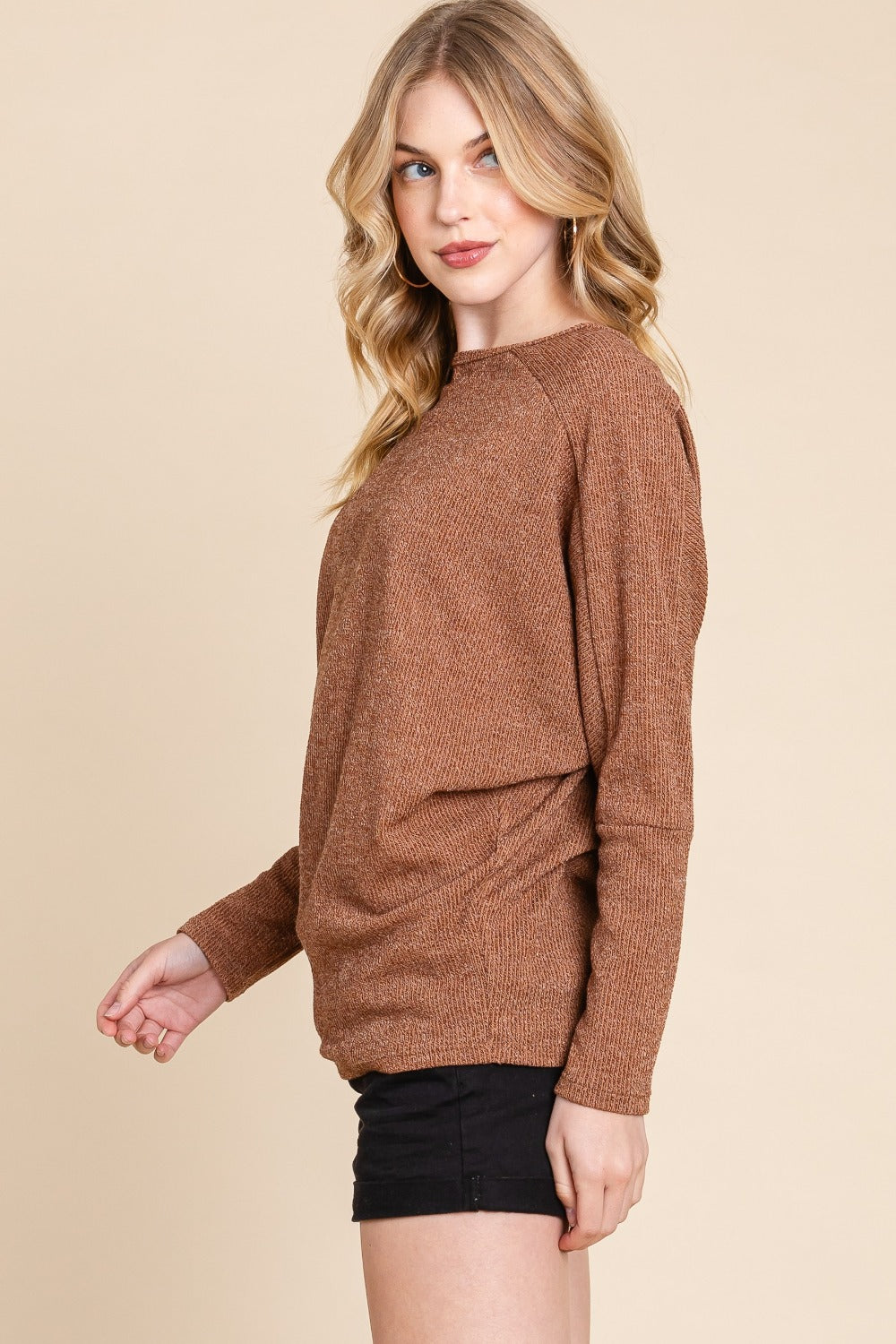 Sansplay Drop Shoulder Long Sleeve Knit Top