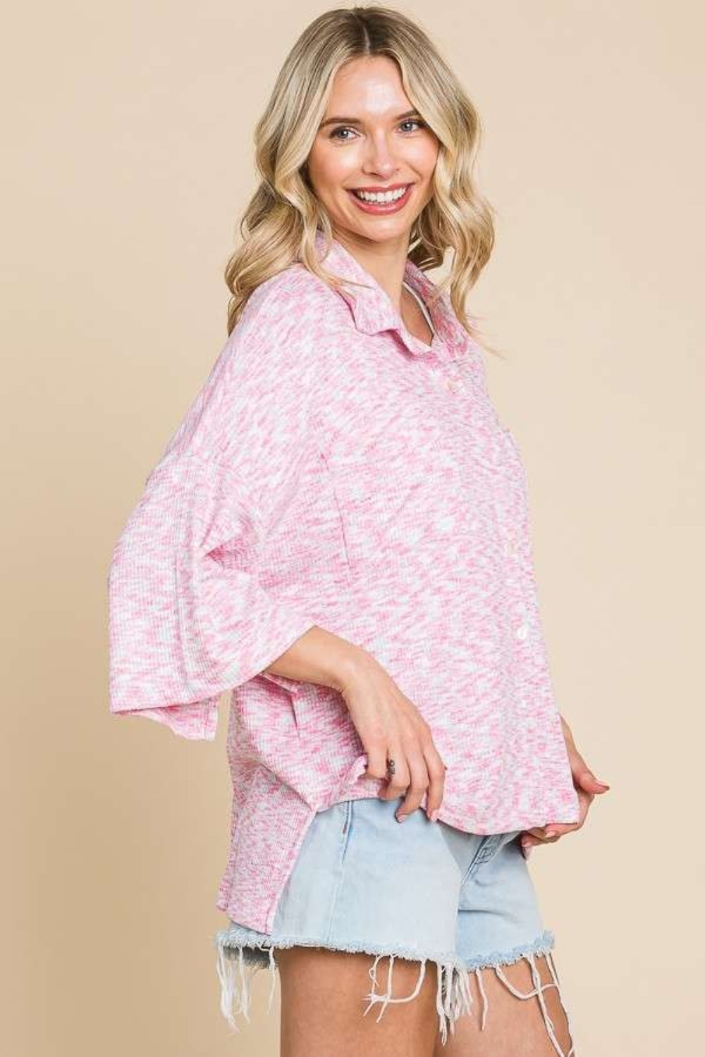Reverie Button Up Drop Shoulder Slit Shirt